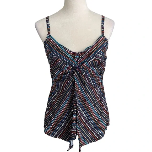 Miraclesuit Love Knot Tankini Swim Top Women Size 12 Shimmer Links Babydoll Chic - Picture 3 of 8